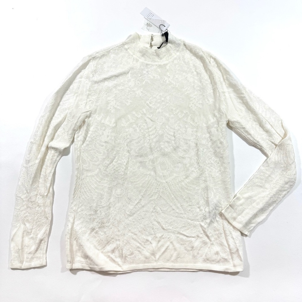 New White House Black Market Jacquard Mockneck Long Sleeve Top